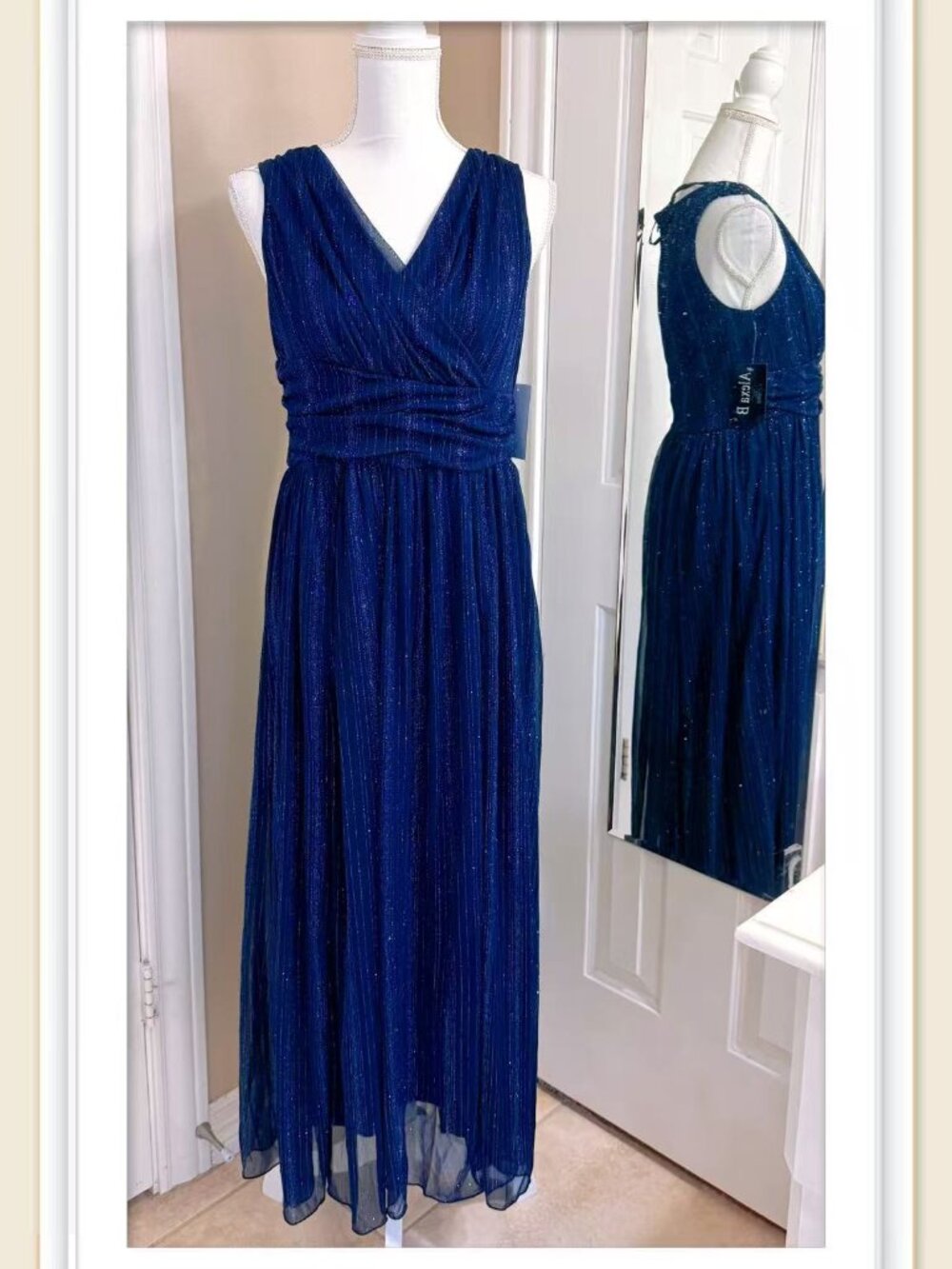 Alex B V-neck shimmering metallic stripes maxi dress size 10